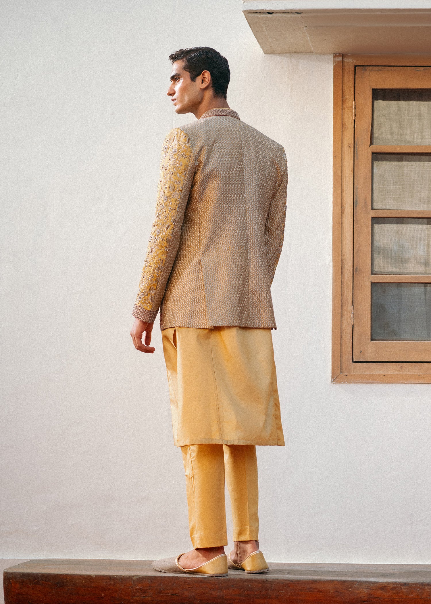 Saffron Yellow Hand-Embellished Prince Coat (3-Piece) - Image 6