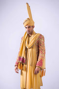 Mustard Embroidered Raw Silk Prince Coat (4-Piece) - Image 3