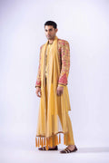 Mustard Embroidered Raw Silk Prince Coat (4-Piece) - Image 4