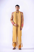 Mustard Embroidered Raw Silk Prince Coat (4-Piece) - Image 6