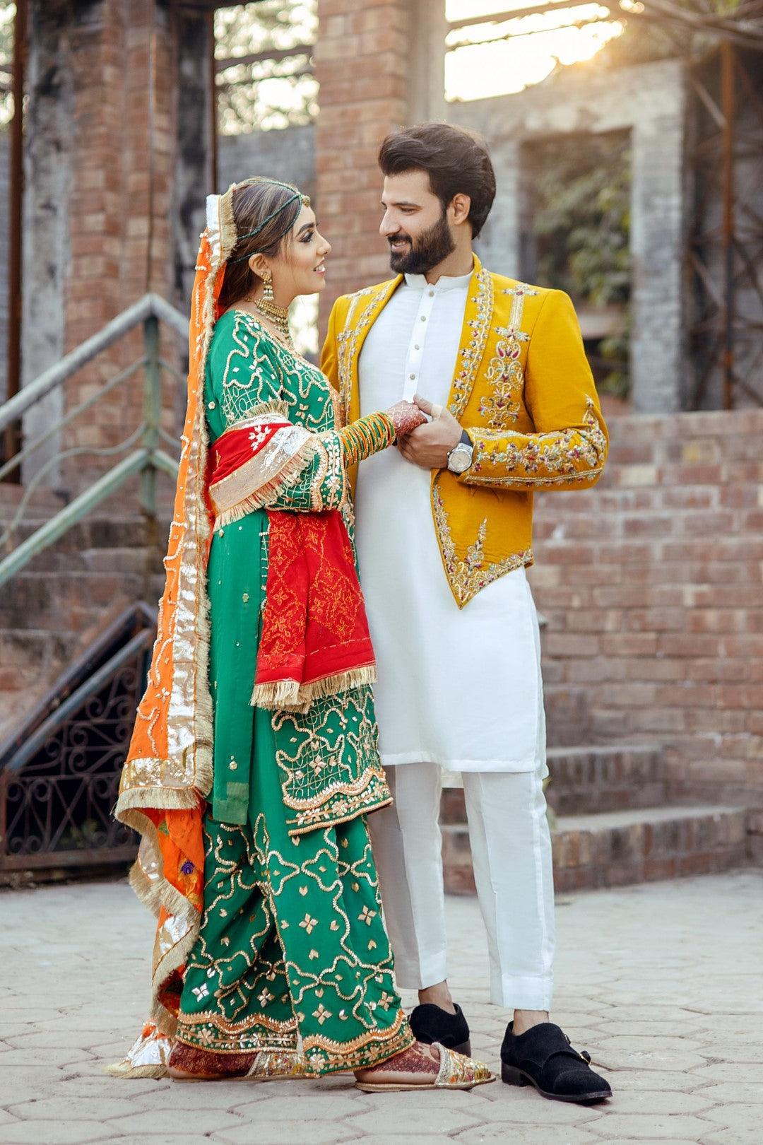 Mustard Adda Work Silk Prince Coat (1-Pc) - Image 2