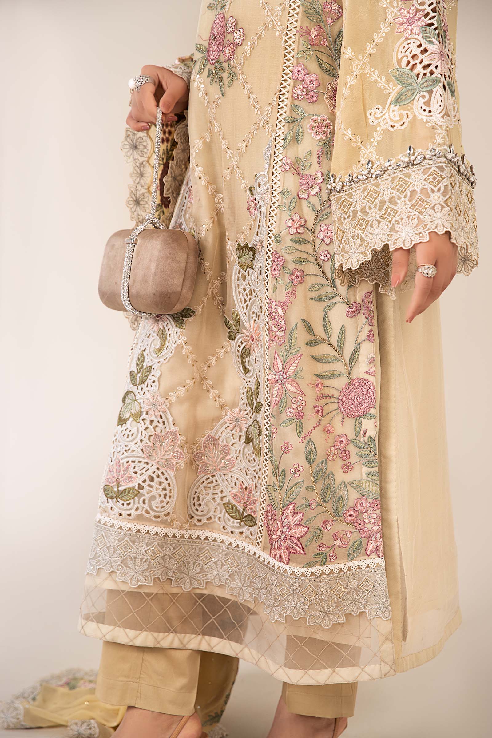 Yellow Embroidered Chiffon 3-Piece Suit - Image 5
