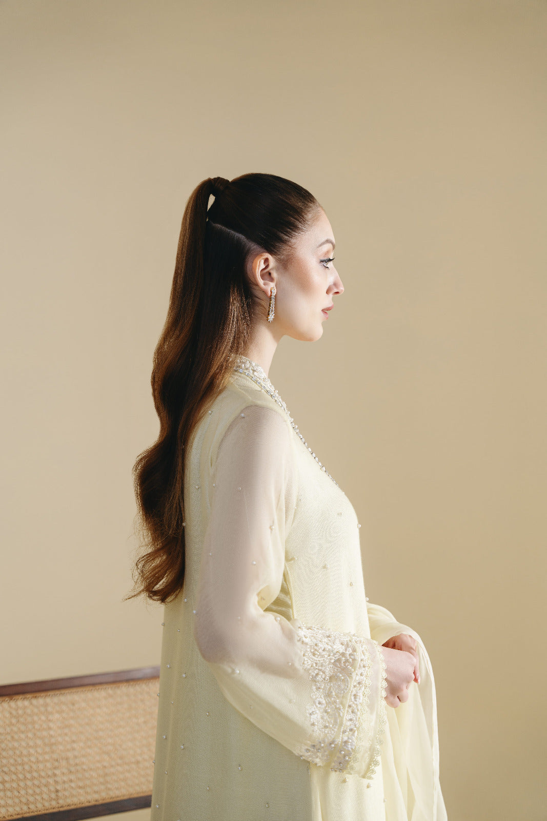 Pakistani Pastel Yellow Embellished Salwar Kameez (3-Piece) - Image 2