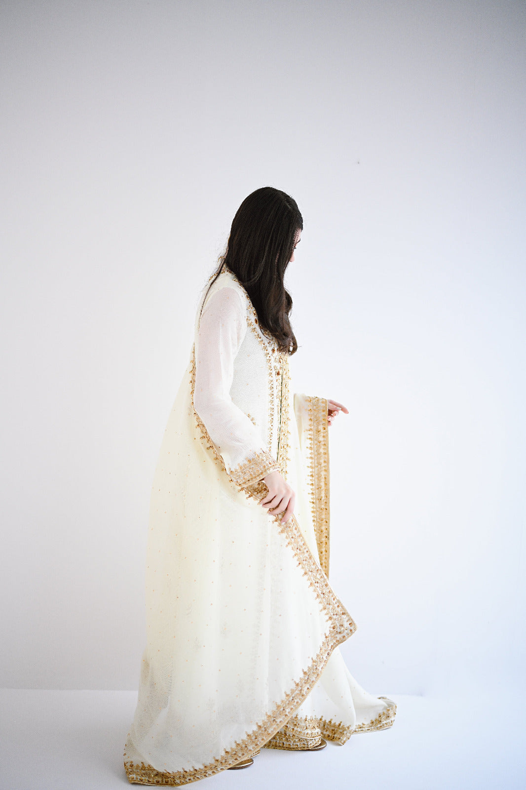 Pastel Yellow Ada Work Cotton Net Salwar Kameez (3-Piece) - Image 2