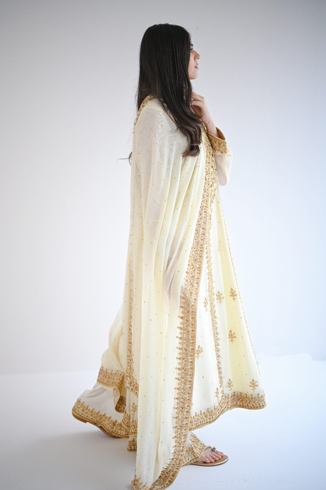 Pastel Yellow Ada Work Cotton Net Salwar Kameez (3-Piece) - Image 3