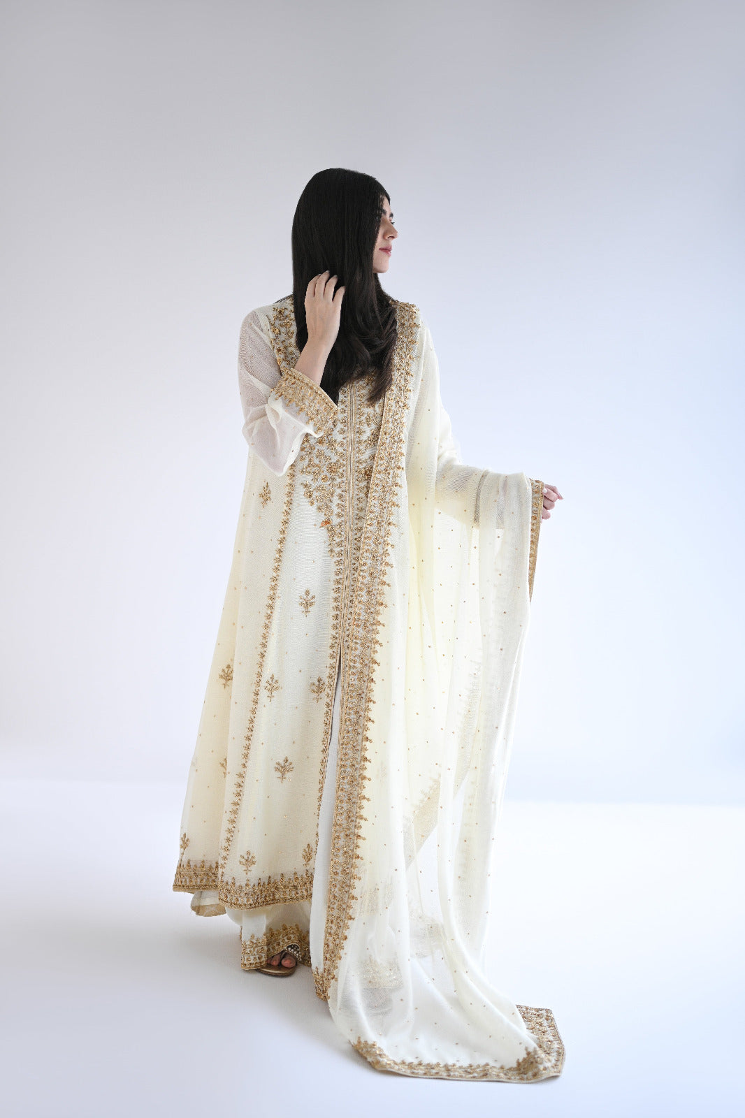 Pastel Yellow Ada Work Cotton Net Salwar Kameez (3-Piece) - Image 4