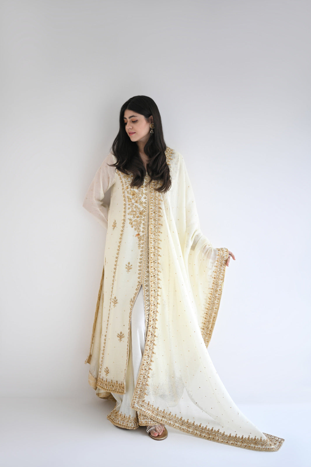 Pastel Yellow Ada Work Cotton Net Salwar Kameez (3-Piece) - Image 5
