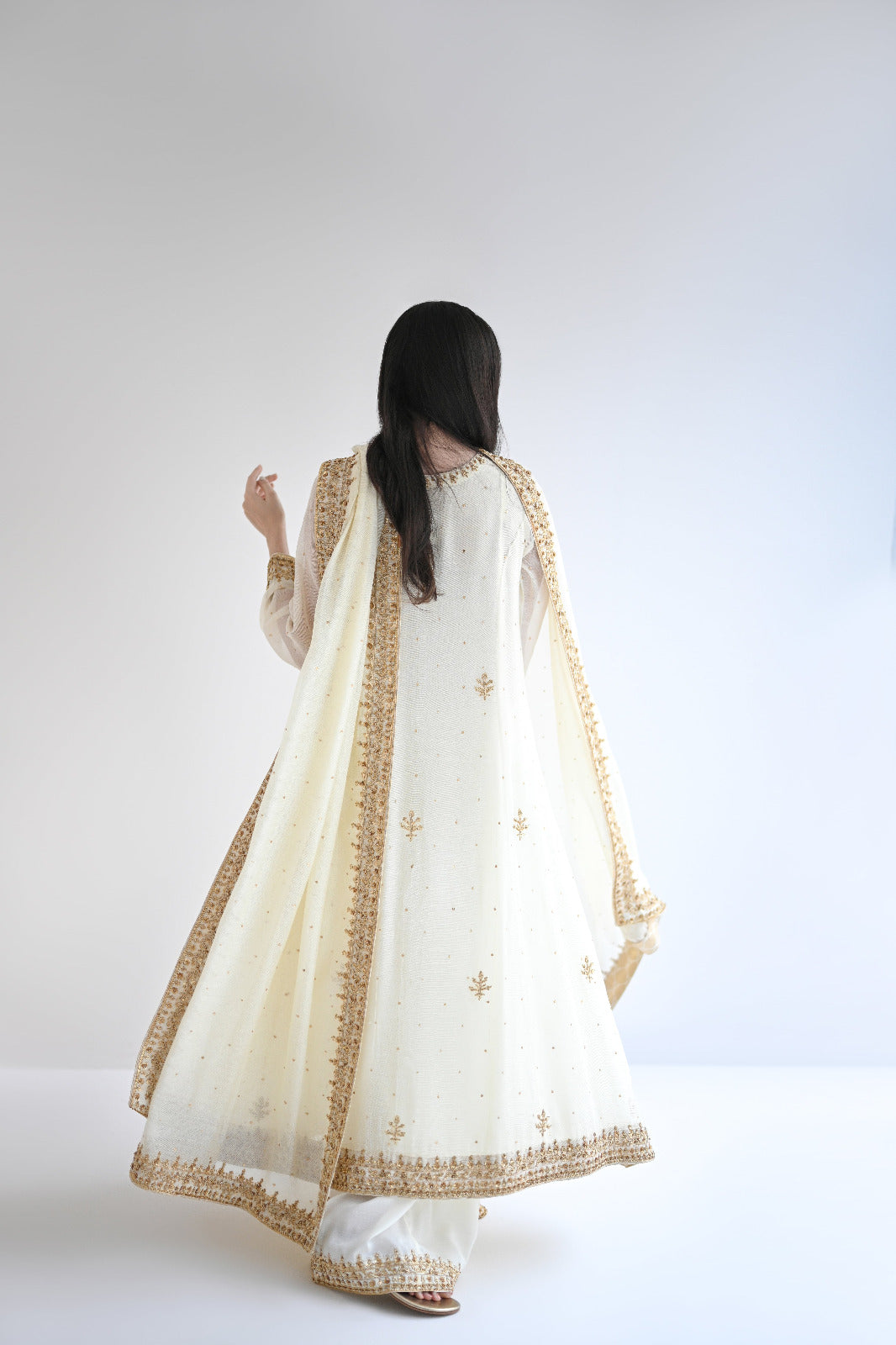 Pastel Yellow Ada Work Cotton Net Salwar Kameez (3-Piece) - Image 8