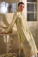 Pakistani Lime Yellow Embroidered Cotton Silk Salwar Kameez (3-Piece) - Image 3