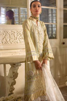 Pakistani Lime Yellow Embroidered Cotton Silk Salwar Kameez (3-Piece) - Image 4