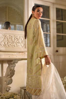 Pakistani Lime Yellow Embroidered Cotton Silk Salwar Kameez (3-Piece) - Image 5