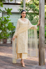 Pakistani Tuscan Yellow Sequin Embroidered Georgette Salwar Kameez (3-Piece) - Image 4