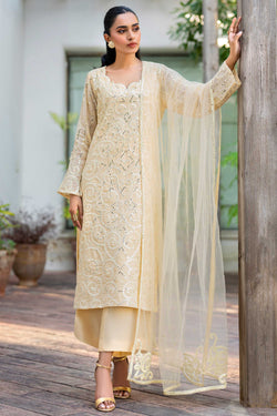 Tuscan Yellow Sequin Embroidered Georgette Salwar Kameez (3-Piece) - Image 1
