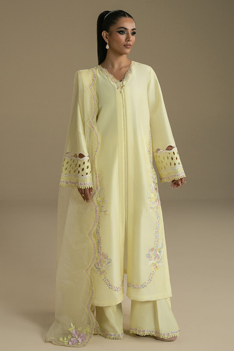 Lemon Embroidered Georgette Salwar Kameez (3-Piece) - Image 2