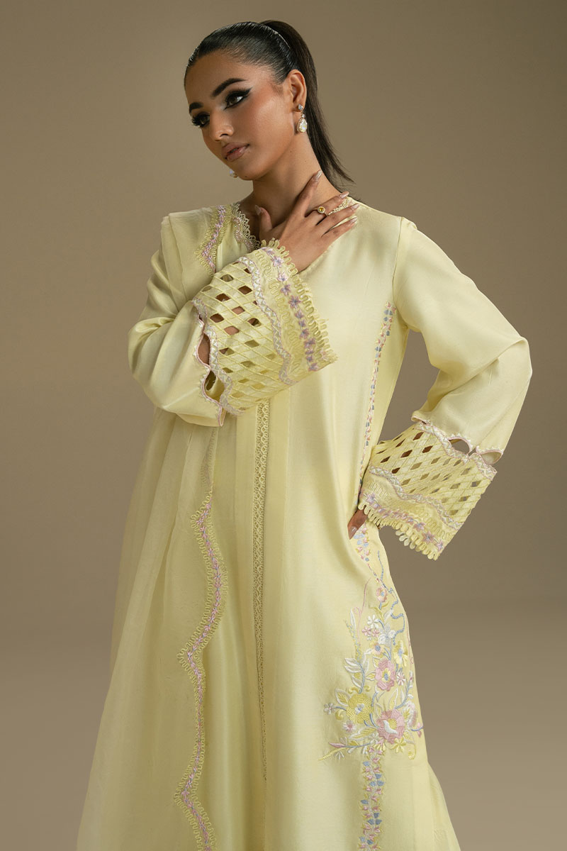 Lemon Embroidered Georgette Salwar Kameez (3-Piece) - Image 3