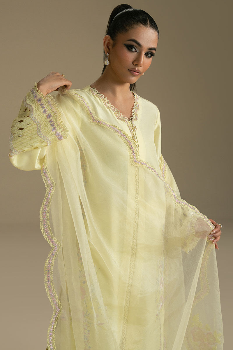 Lemon Embroidered Georgette Salwar Kameez (3-Piece) - Image 5
