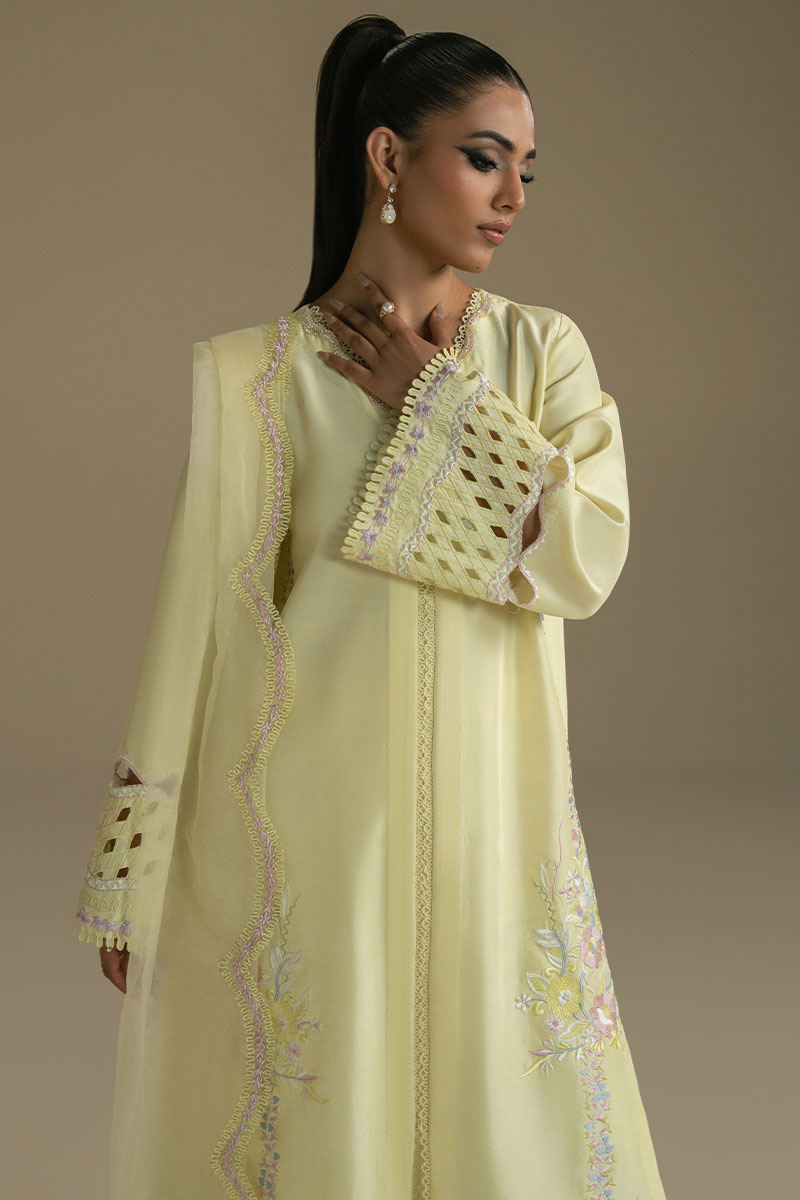 Lemon Embroidered Georgette Salwar Kameez (3-Piece) - Image 6