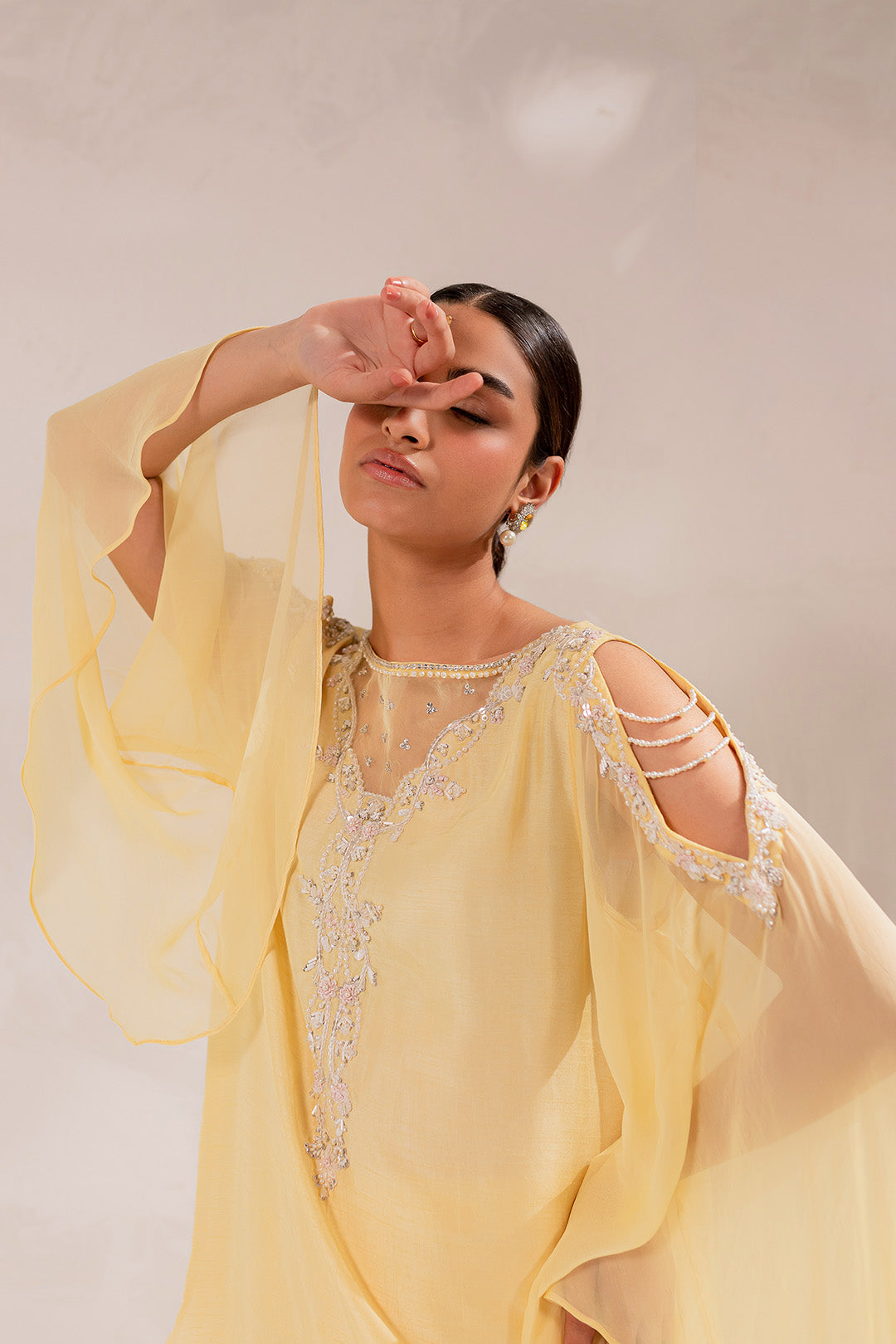Soft Yellow Hand Embellished Silk Salwar Kameez (3-Piece) - Image 5
