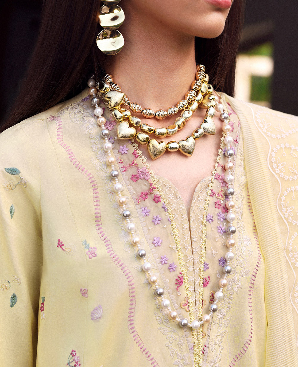 Pakistani Lemon Yellow Embroidered Lawn Salwar Kameez (3-Piece) - Image 4