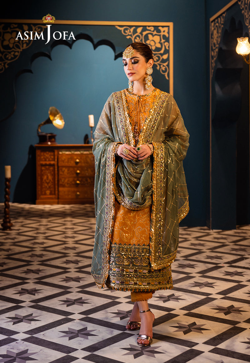 Pakistani Mustard Sage Embroidered Lawn Chiffon Suit (3-Piece) - Image 1