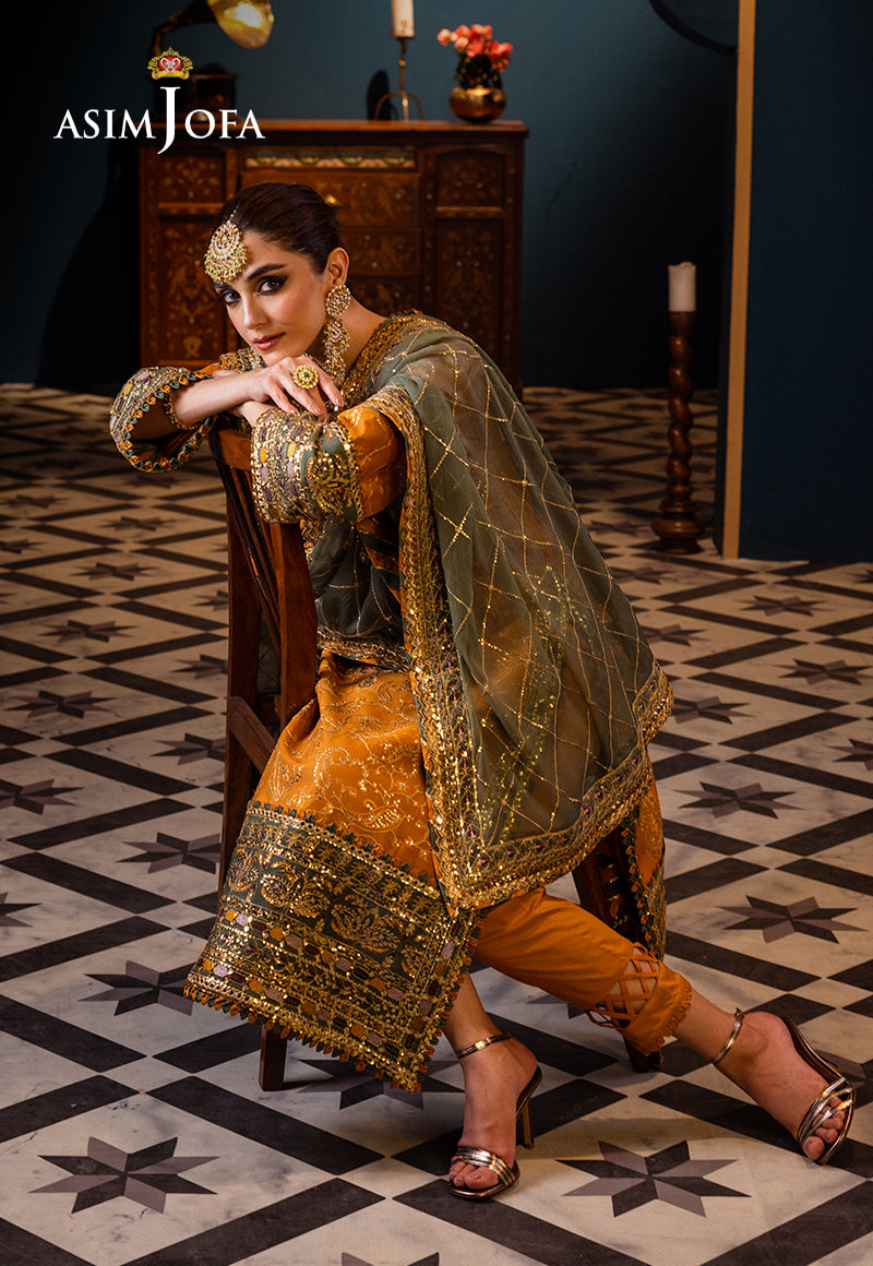 Pakistani Mustard Sage Embroidered Lawn Chiffon Suit (3-Piece) - Image 3
