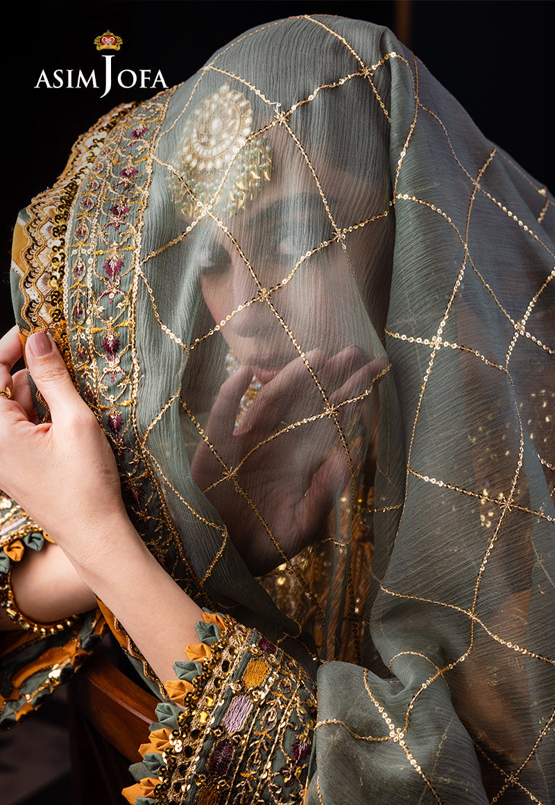 Pakistani Mustard Sage Embroidered Lawn Chiffon Suit (3-Piece) - Image 7