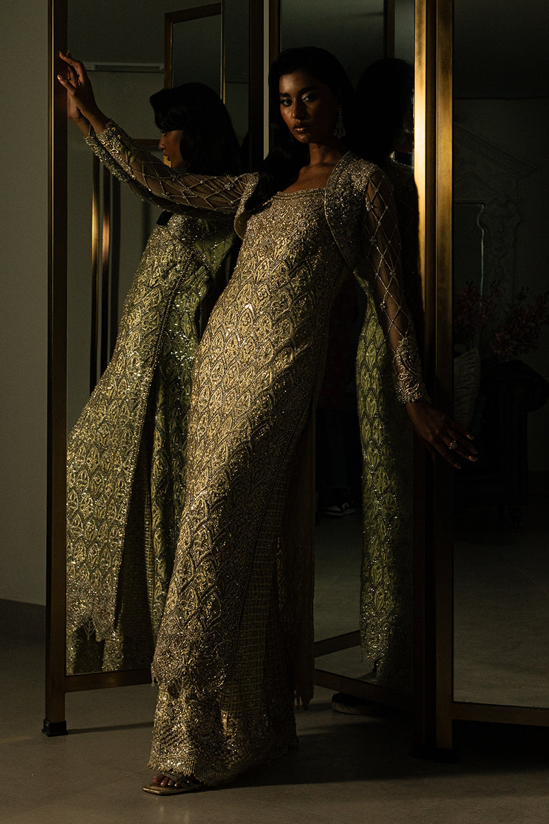 Pakistani Butter Yellow Cut Dana Net Organza Salwar Kameez (2-Piece) - Image 4