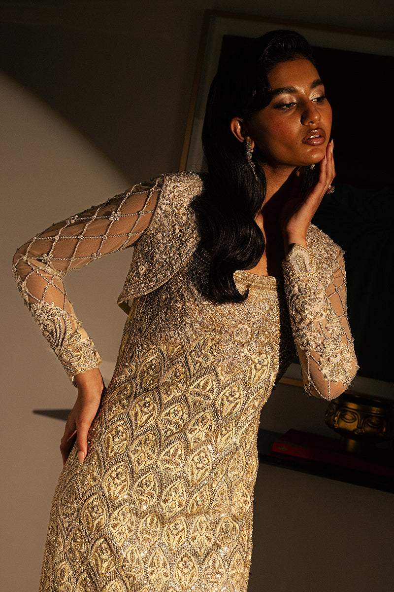 Pakistani Butter Yellow Cut Dana Net Organza Salwar Kameez (2-Piece) - Image 6