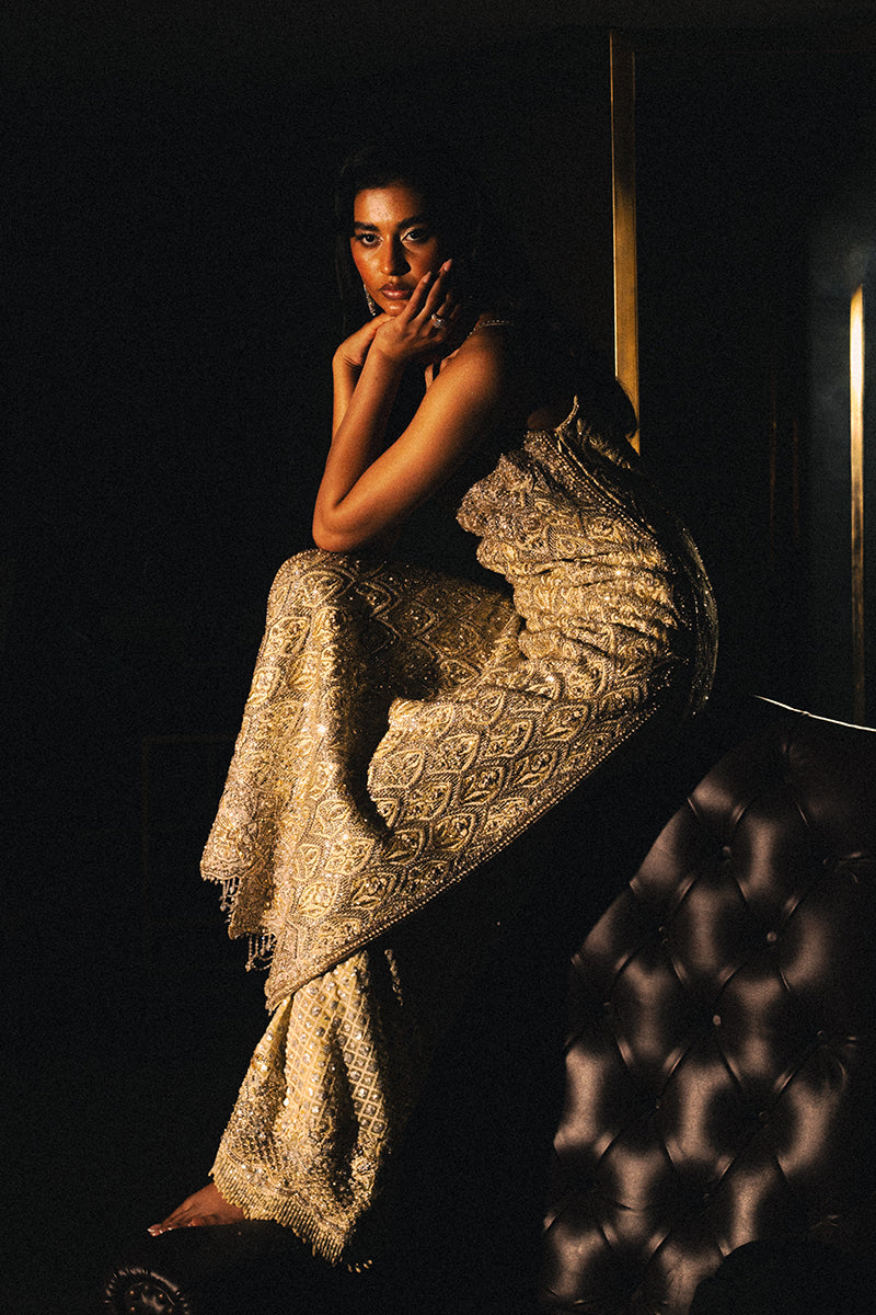 Pakistani Butter Yellow Cut Dana Net Organza Salwar Kameez (2-Piece) - Image 7