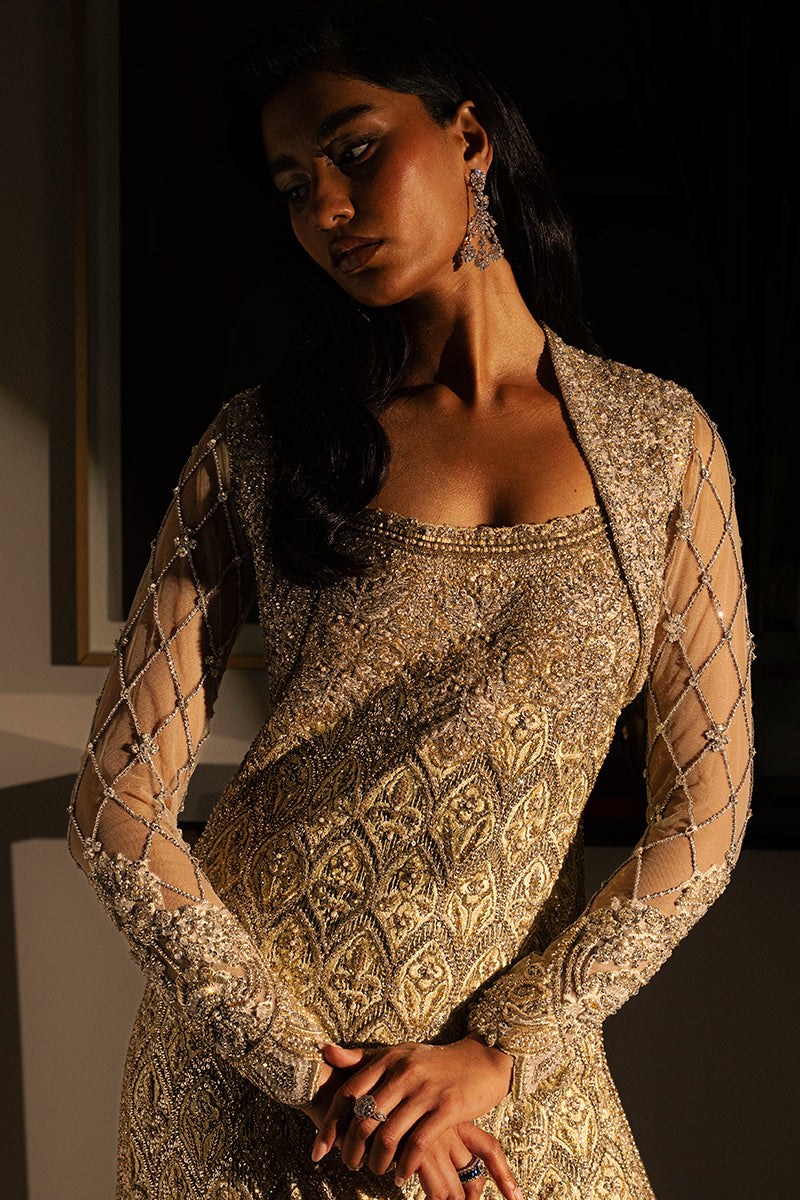 Pakistani Butter Yellow Cut Dana Net Organza Salwar Kameez (2-Piece) - Image 8