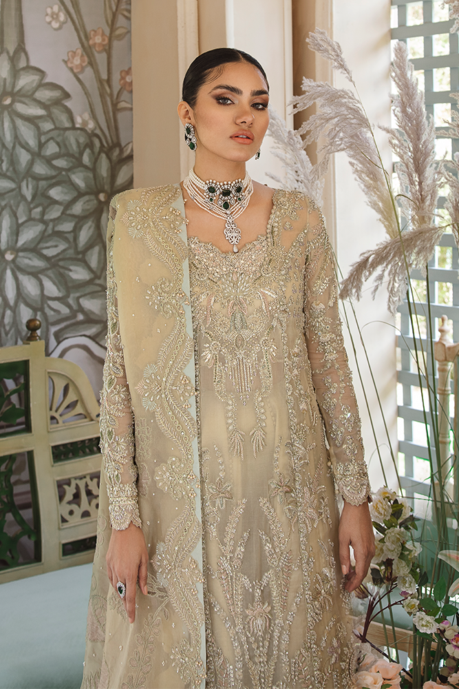 Pakistani Pale Yellow Embroidered Organza Salwar Kameez (3-Piece) - Image 2