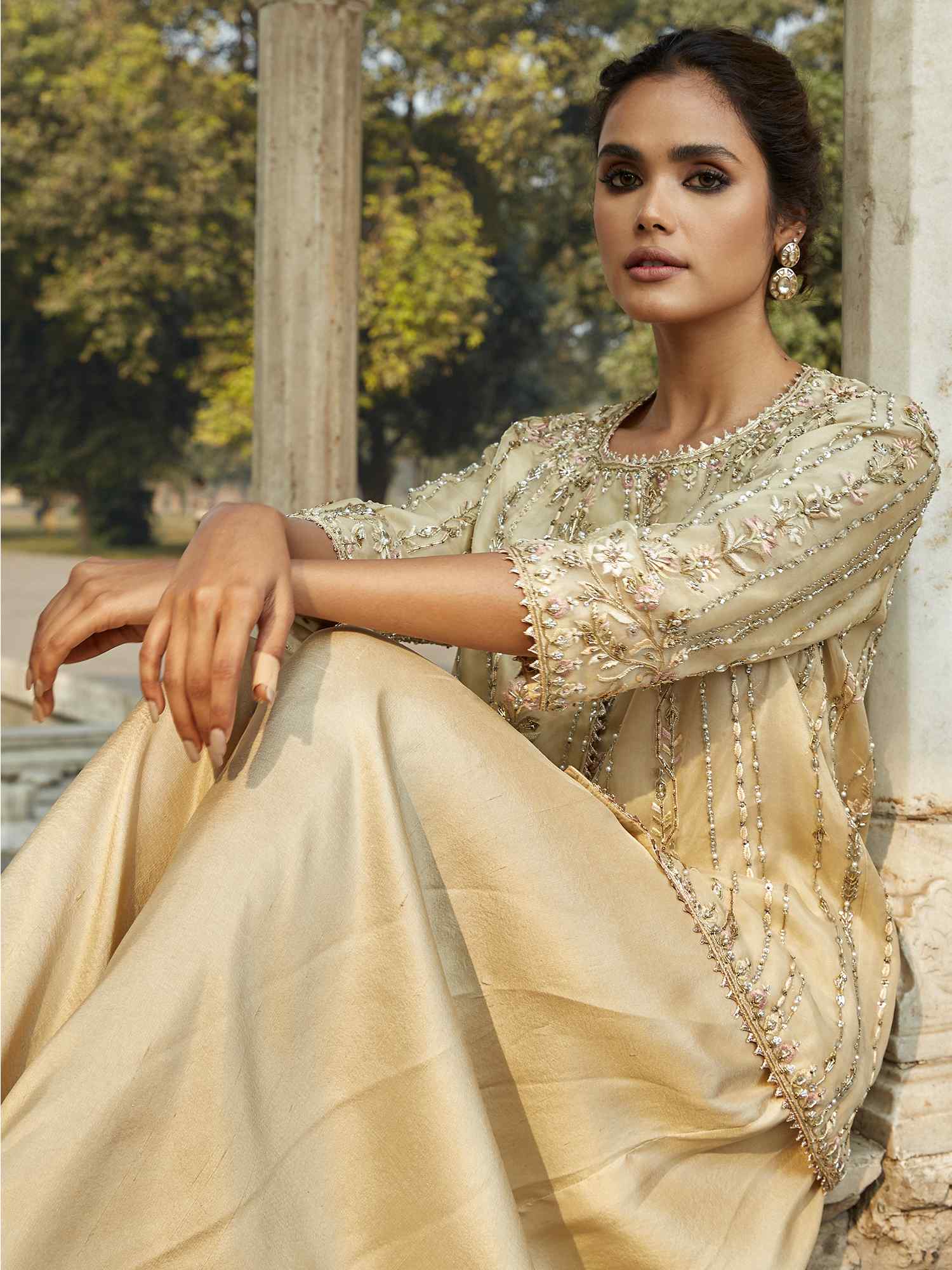Pale Yellow Embroidered Organza & Raw Silk Jacket (2-Piece) - Image 2