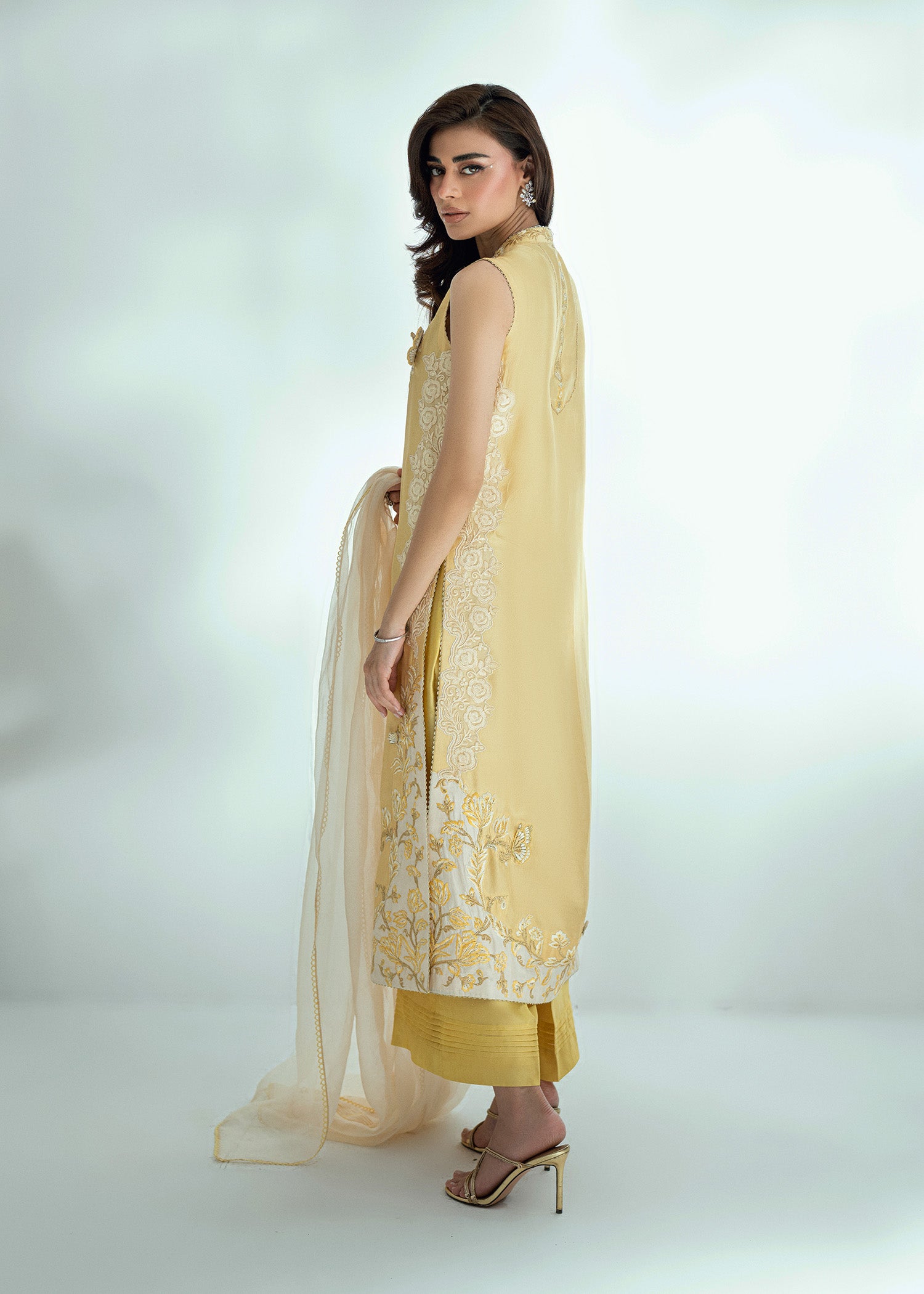 Lemon Drop Embroidered Silk Salwar Kameez (3-Piece) - Image 10