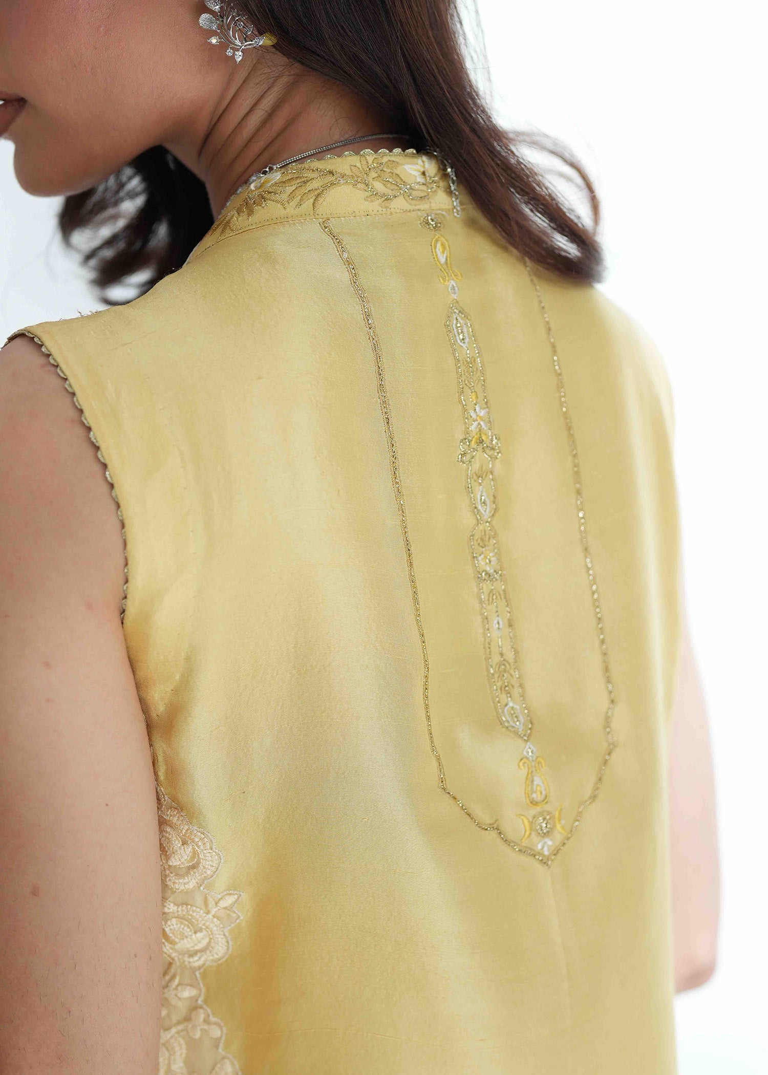 Lemon Drop Embroidered Silk Salwar Kameez (3-Piece) - Image 11