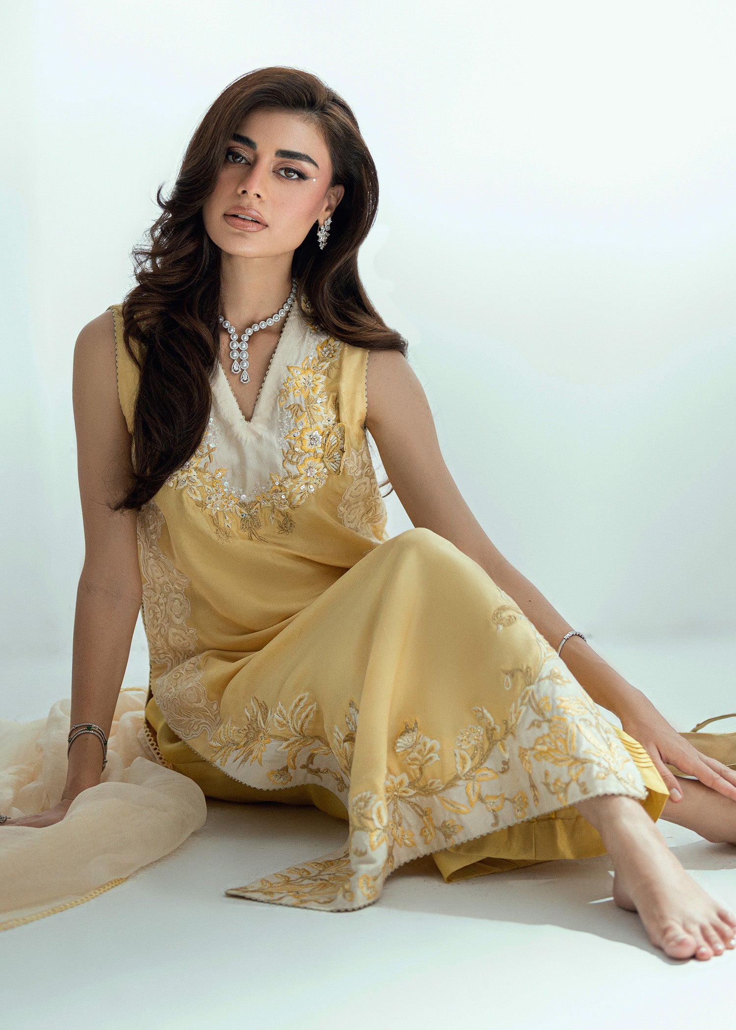 Lemon Drop Embroidered Silk Salwar Kameez (3-Piece) - Image 14