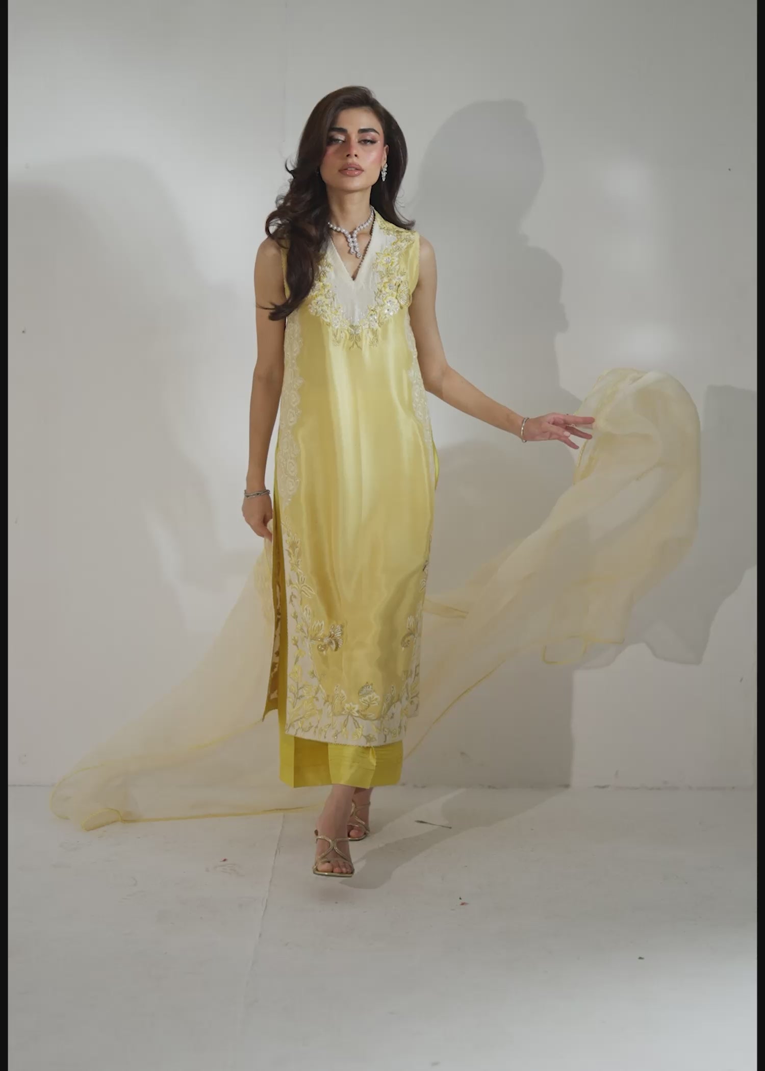 Lemon Drop Embroidered Silk Salwar Kameez (3-Piece) - Image 15
