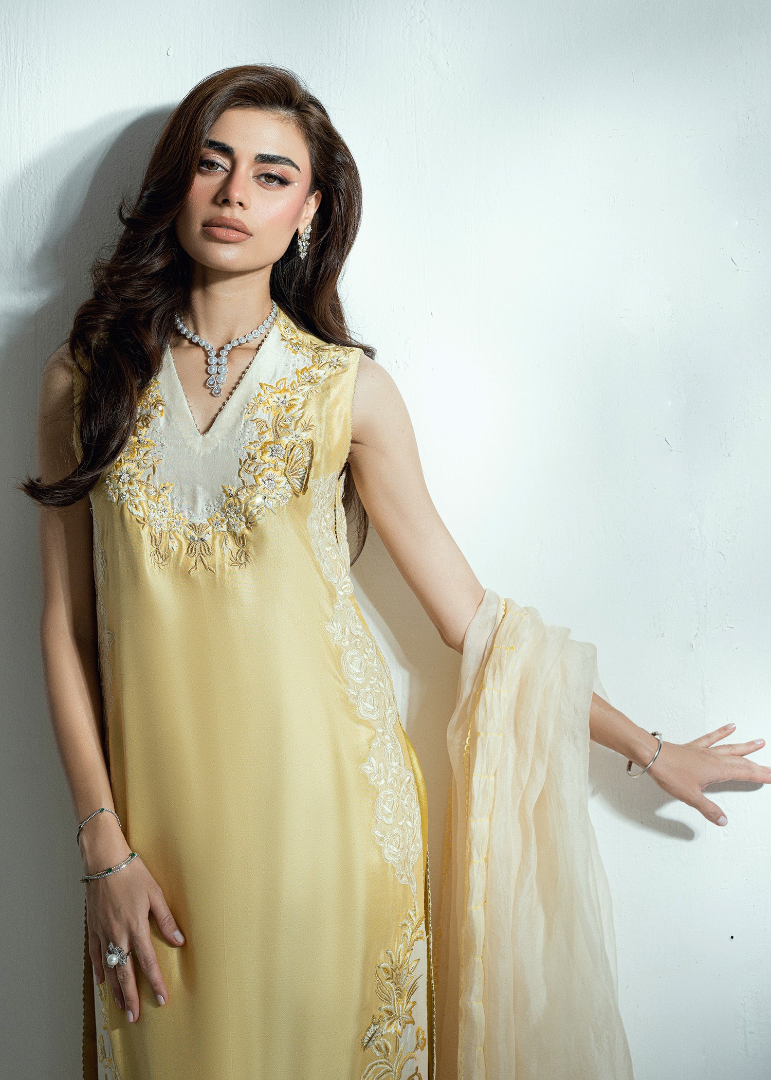 Lemon Drop Embroidered Silk Salwar Kameez (3-Piece) - Image 2