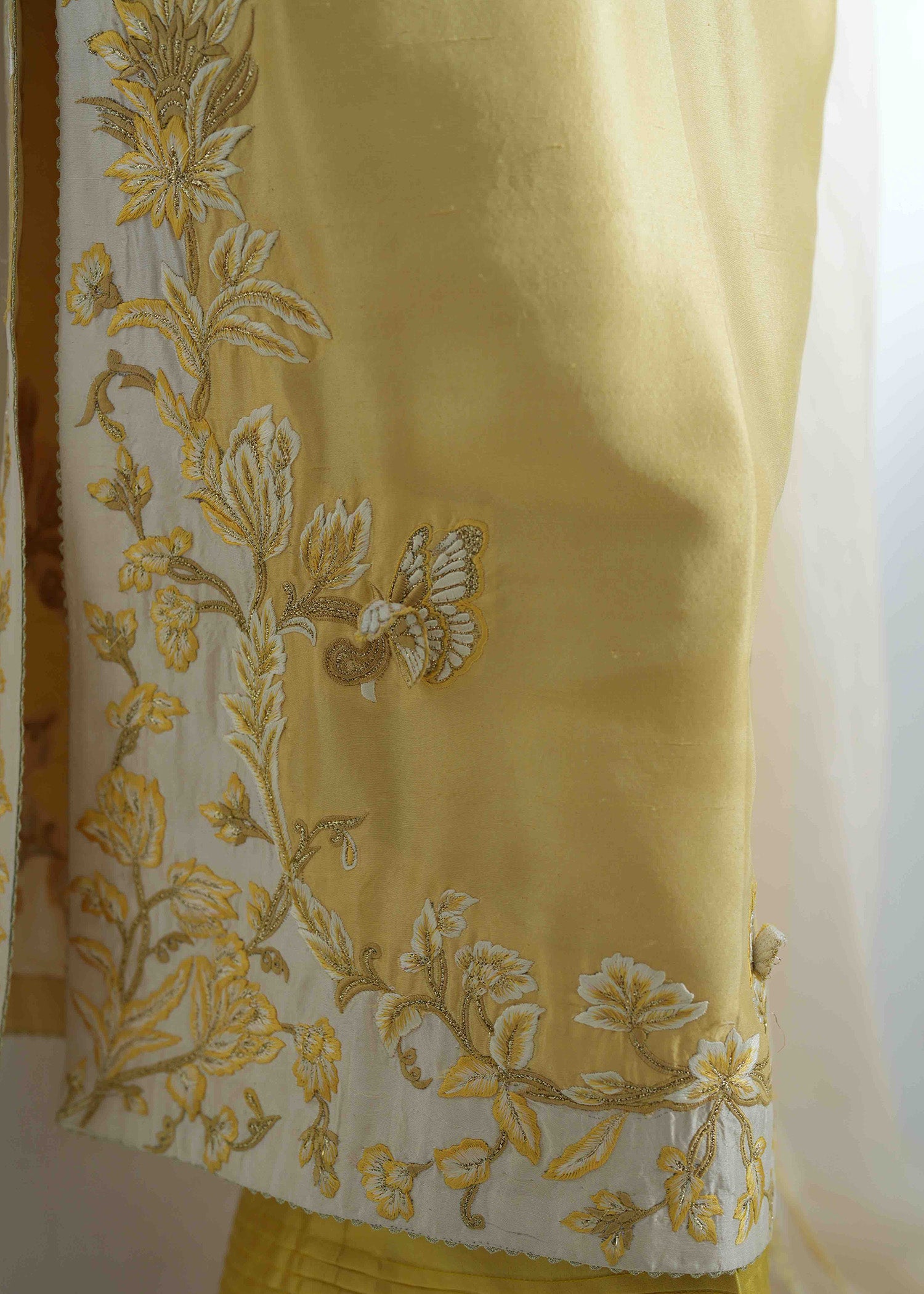 Lemon Drop Embroidered Silk Salwar Kameez (3-Piece) - Image 3