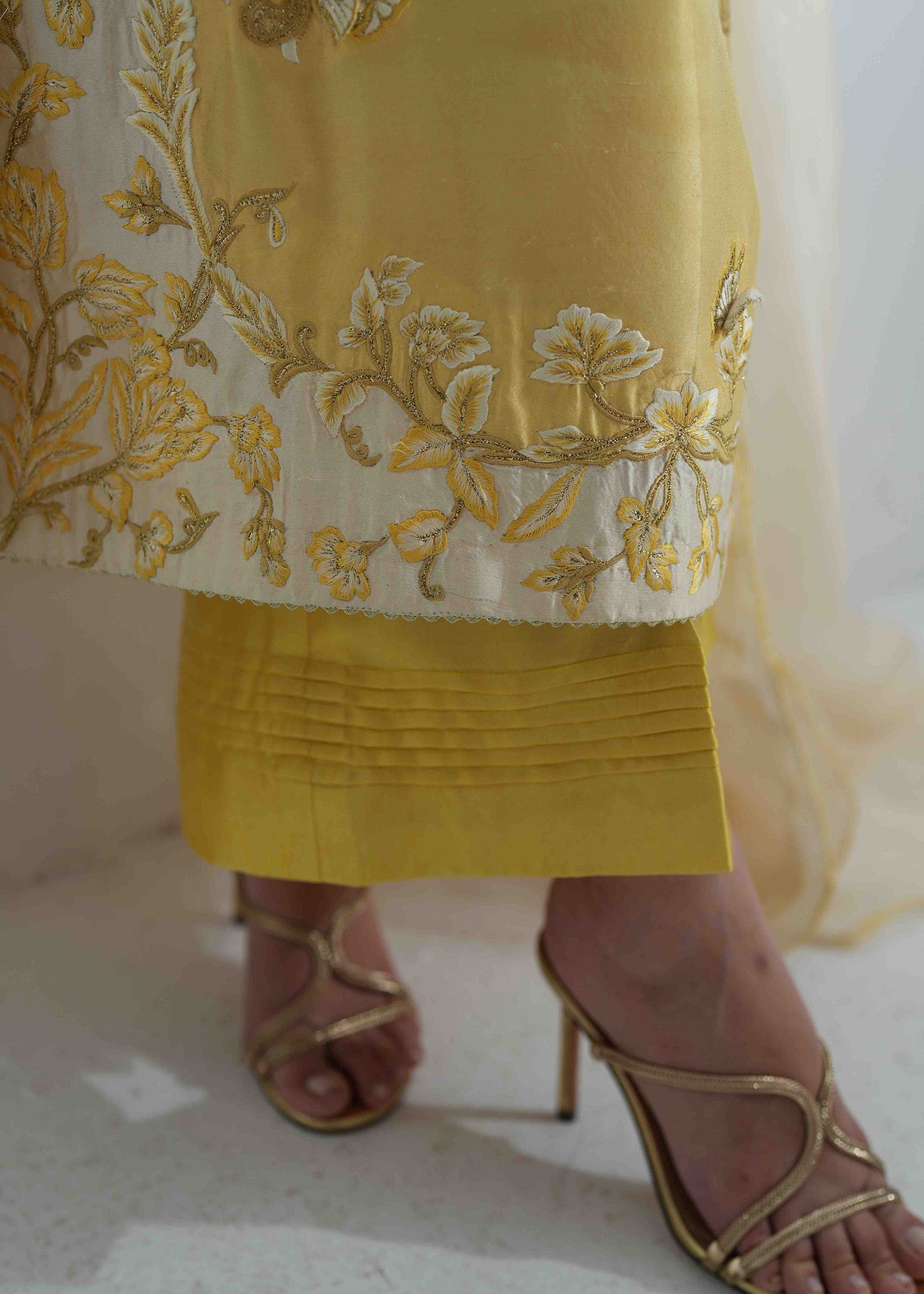 Lemon Drop Embroidered Silk Salwar Kameez (3-Piece) - Image 4