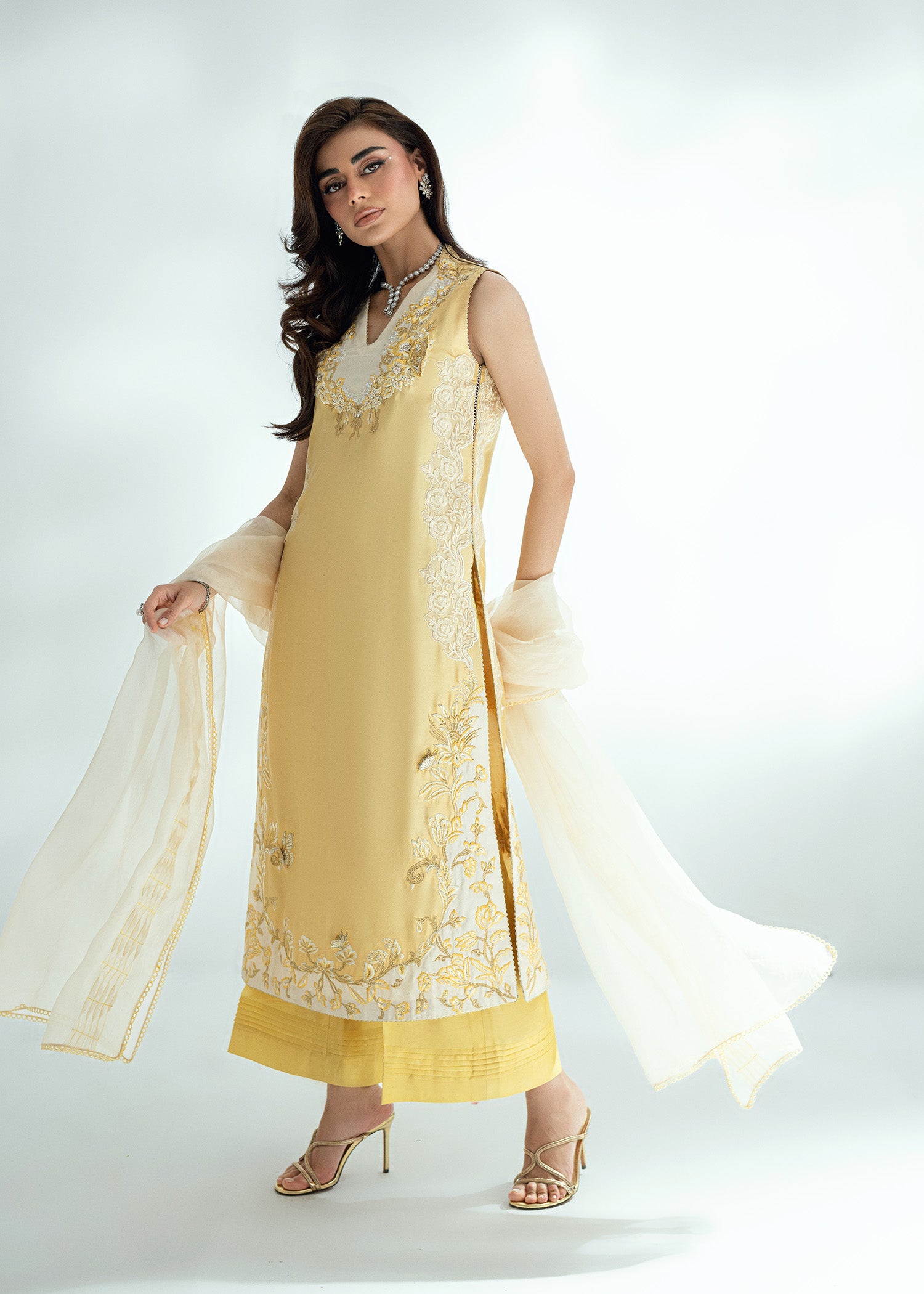 Lemon Drop Embroidered Silk Salwar Kameez (3-Piece) - Image 6