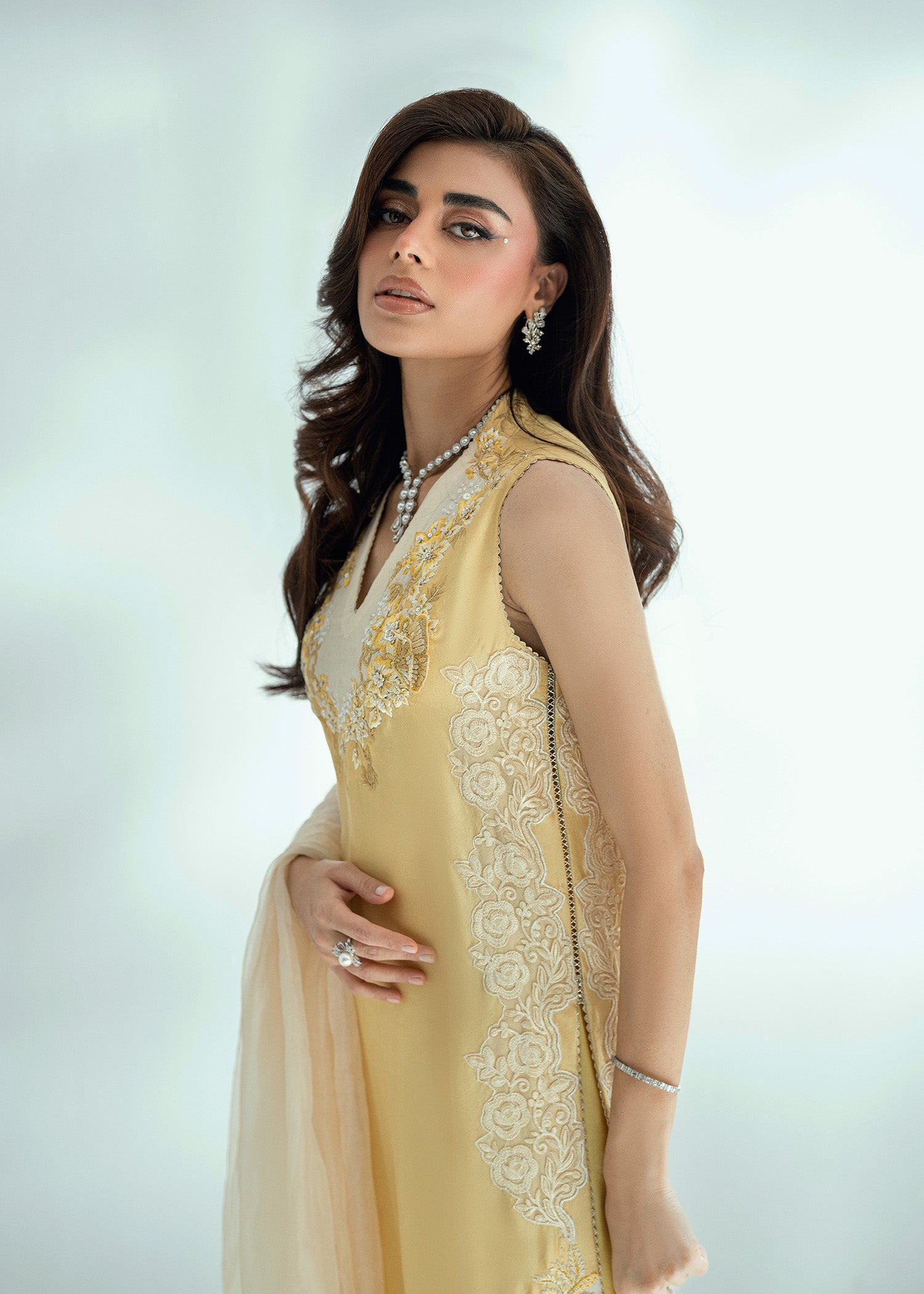 Lemon Drop Embroidered Silk Salwar Kameez (3-Piece) - Image 7