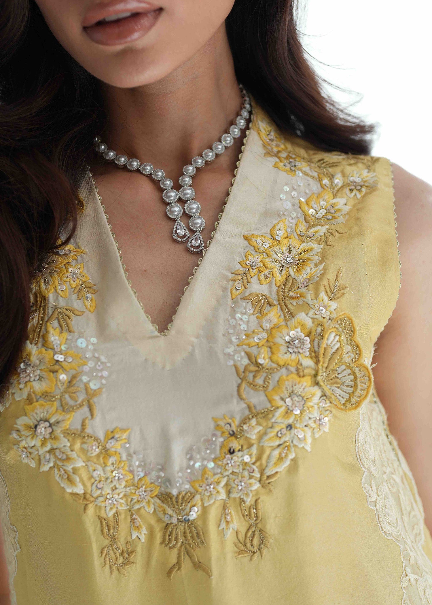 Lemon Drop Embroidered Silk Salwar Kameez (3-Piece) - Image 8