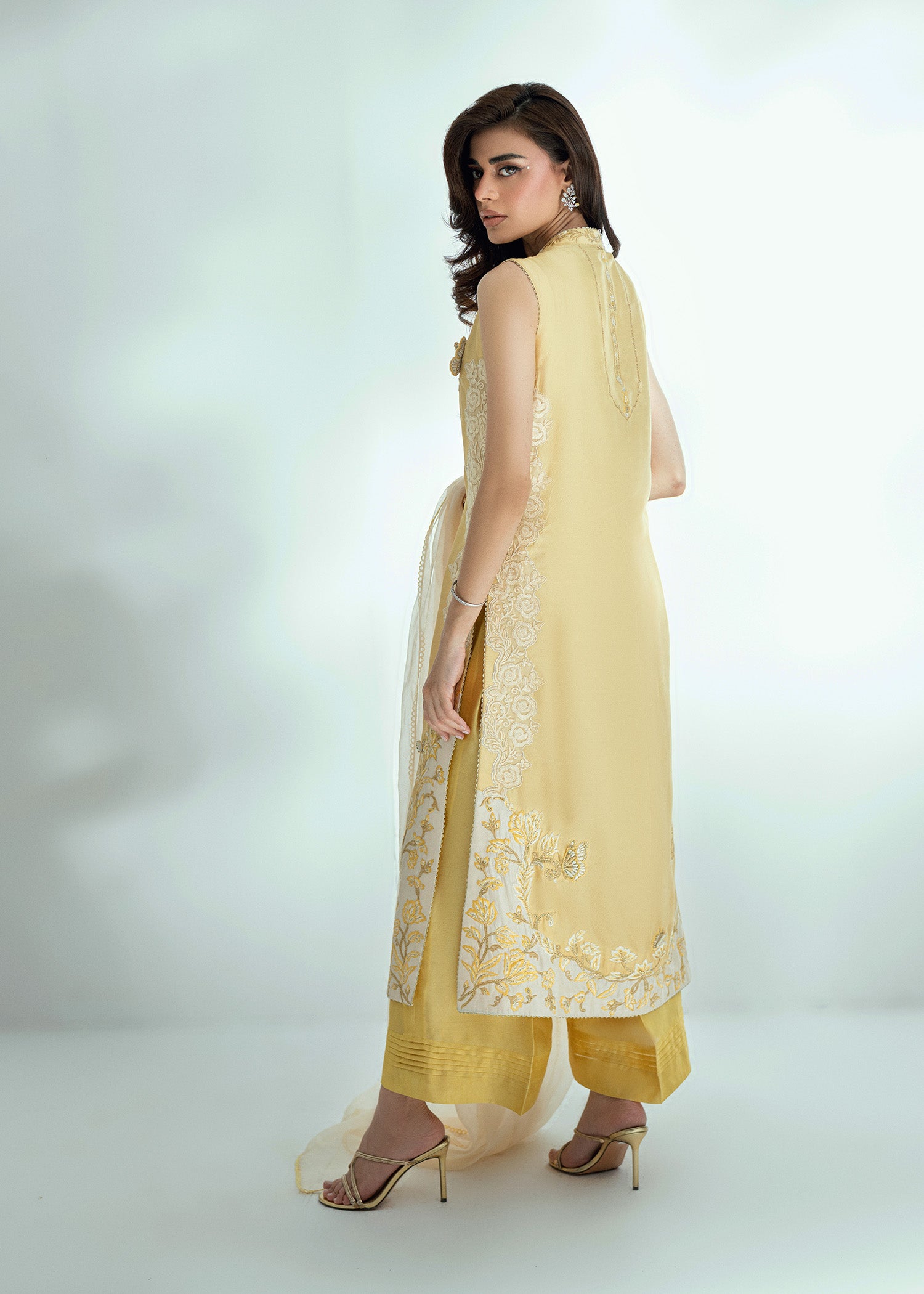 Lemon Drop Embroidered Silk Salwar Kameez (3-Piece) - Image 9