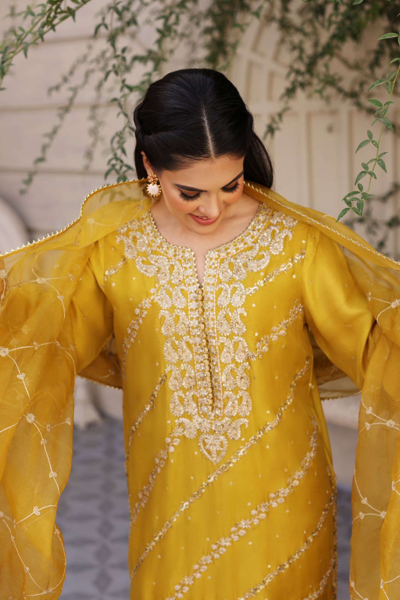 Mustard Yellow Zari Zardozi Raw Silk Salwar Kameez (3-Piece) - Image 5