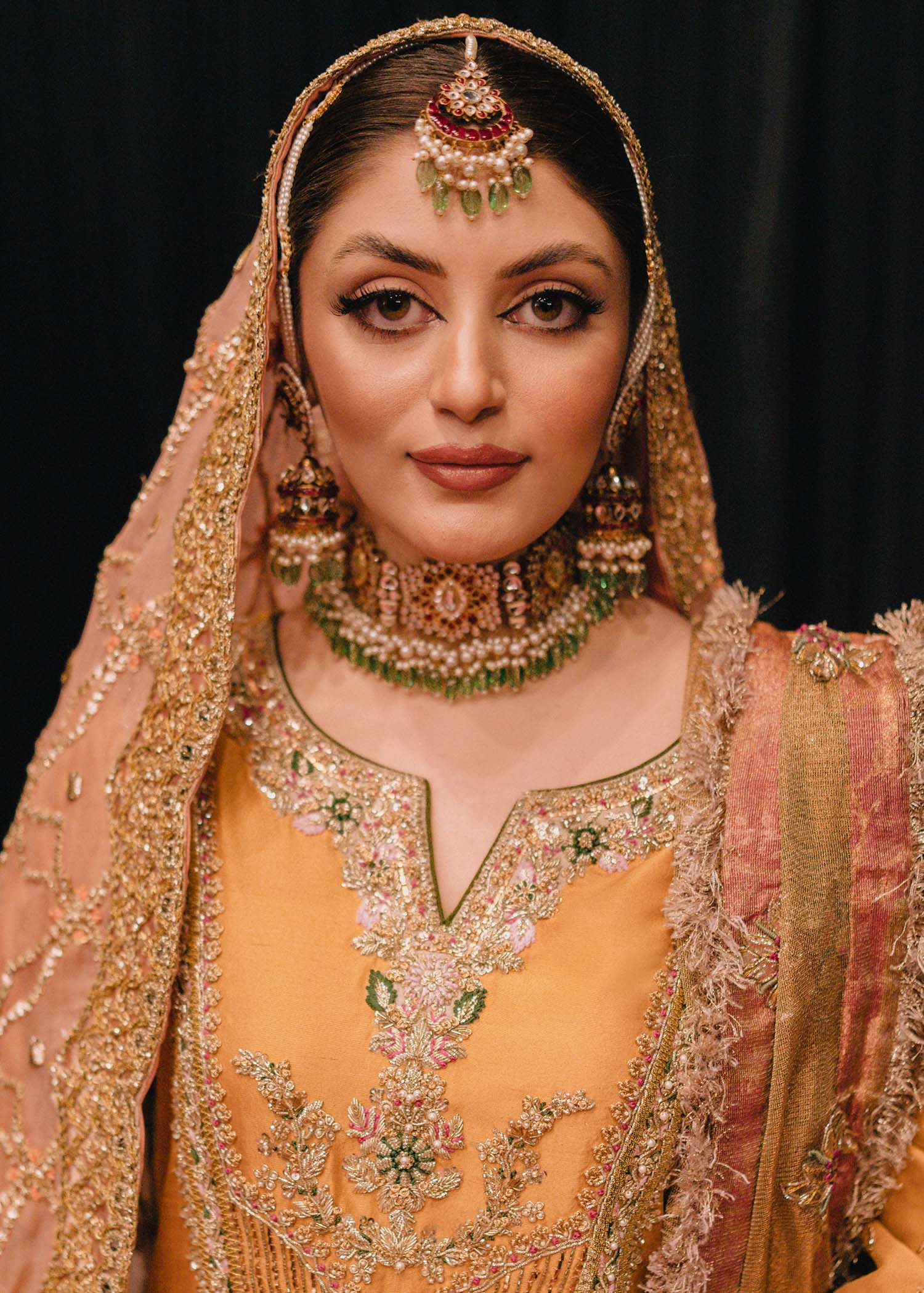 Pakistani Mustard Gota Embroidered Silk Salwar Kameez (3-Piece) - Image 3