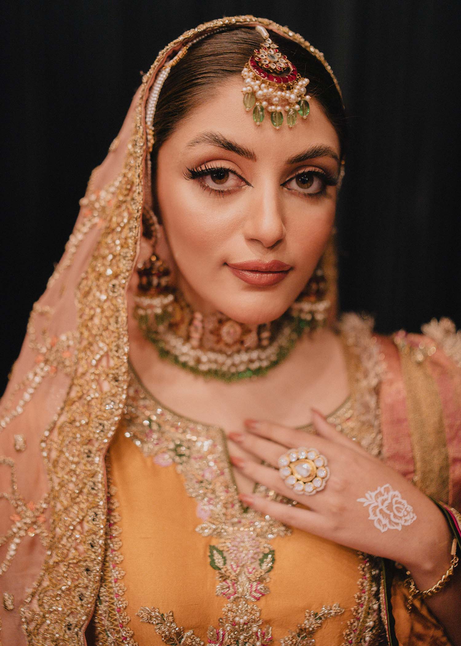 Pakistani Mustard Gota Embroidered Silk Salwar Kameez (3-Piece) - Image 4