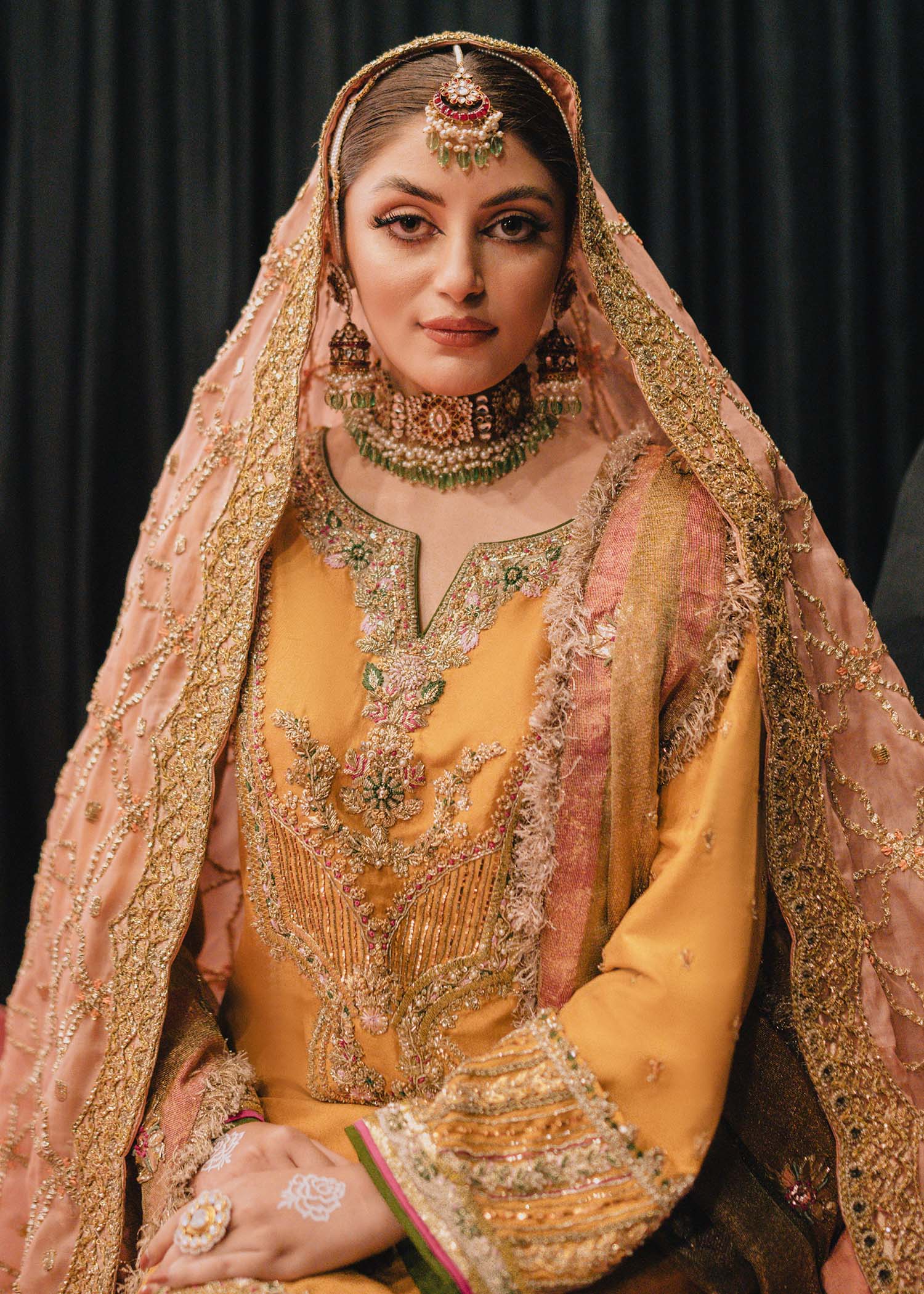 Pakistani Mustard Gota Embroidered Silk Salwar Kameez (3-Piece) - Image 6