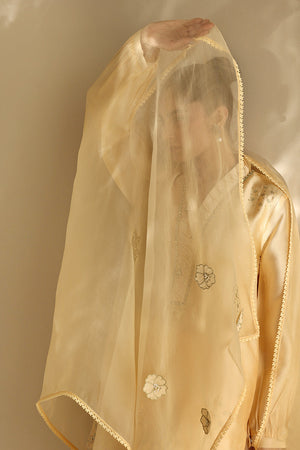 Pakistani Butter Yellow Hand Embroidered Silk Salwar Kameez (3-Piece) - Image 4