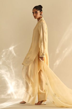 Pakistani Butter Yellow Hand Embroidered Silk Salwar Kameez (3-Piece) - Image 5