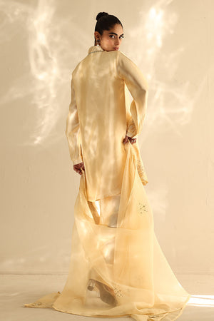 Pakistani Butter Yellow Hand Embroidered Silk Salwar Kameez (3-Piece) - Image 6